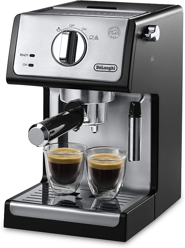 Photo 1 of **MISISNG PARTS** De'Longhi ECP3420 Bar Pump Espresso and Cappuccino Machine, 15", Black & DeLonghi Double Walled Thermo Latte Glasses, Set of 2, 2 Count (Pack of 1), Clear
