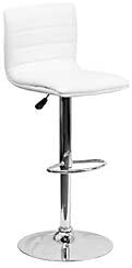 Photo 1 of ***DAMAGED SCUFFS**MISSING PARTS** Flash Furniture Modern White Vinyl Adjustable Bar Stool with Back, Counter Height Swivel Stool with Chrome-Pedestal Base
