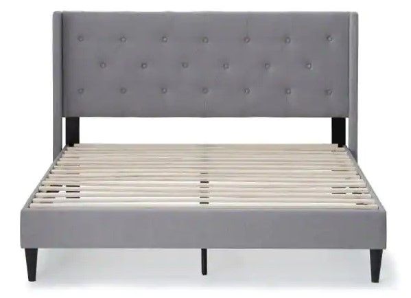 Photo 1 of **INCOMPLETE SET BOX 2 OUT OF 2** Brookside
Isabelle Upholstered Stone Queen Wingback Diamond Tufted Platform Bed