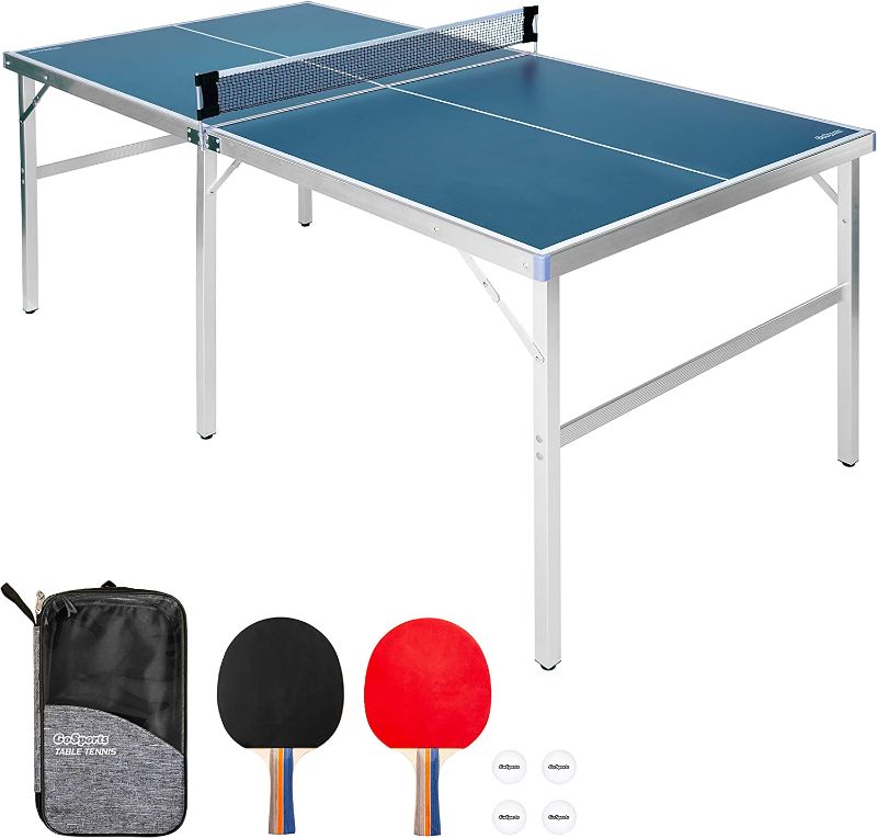 Photo 1 of *DAMAGED* GoSports Mid-Size Table Tennis Game Set - Indoor/Outdoor Portable Table Tennis Game with Net, 2 Table Tennis Paddles and 4 Balls

