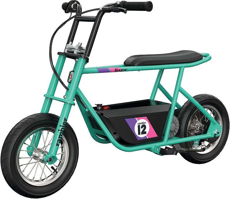 Photo 1 of Razor Rambler 12 – 24V Electric Minibike with Retro Style, Up to 14 mph, Wide 12" Air- Filled Tires, High-Torque 250-watt Motor, Up to 40 Minutes Ride...
