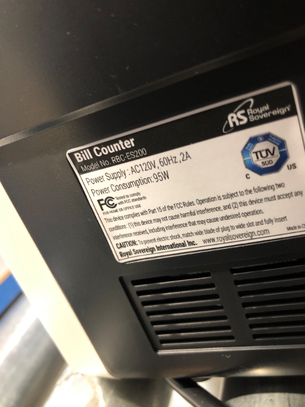 Photo 5 of NONFUNCTIONAL-Royal Sovereign Rear Loading High Speed Bill Counter with UV, MG, IR Counterfeit Detector (RBC-ES200)
