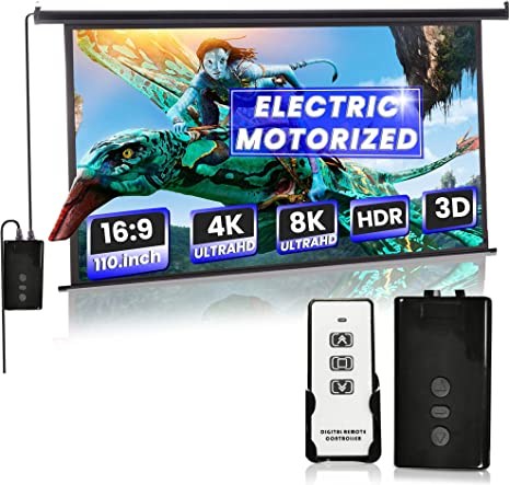 Photo 1 of 110" Motorized Projector Screen 16:9 (US Based) Indoor and Outdoor Movies Screen Electric Projector Screen W/Remote Control 3D 1080P 4K Ready by Delux Screens Automatic Roll Down
