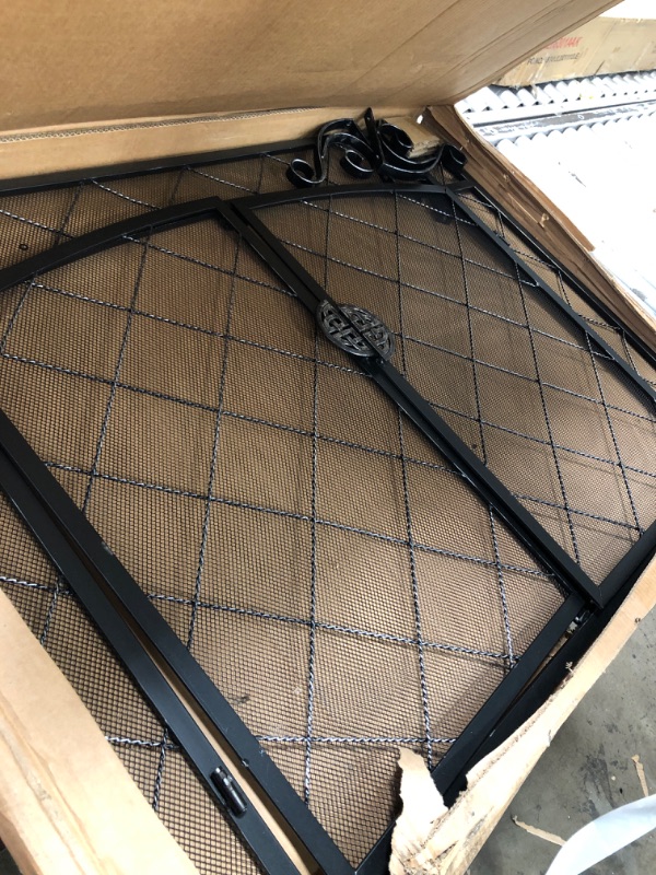 Photo 2 of Celtic Knot Large Fireplace Screen with Hinged Doors, Powder Coated Steel Frame, Metal Mesh, Decorative Design, Free Standing Spark Guard- 44 W x 33 H Black with Pewter Finish
