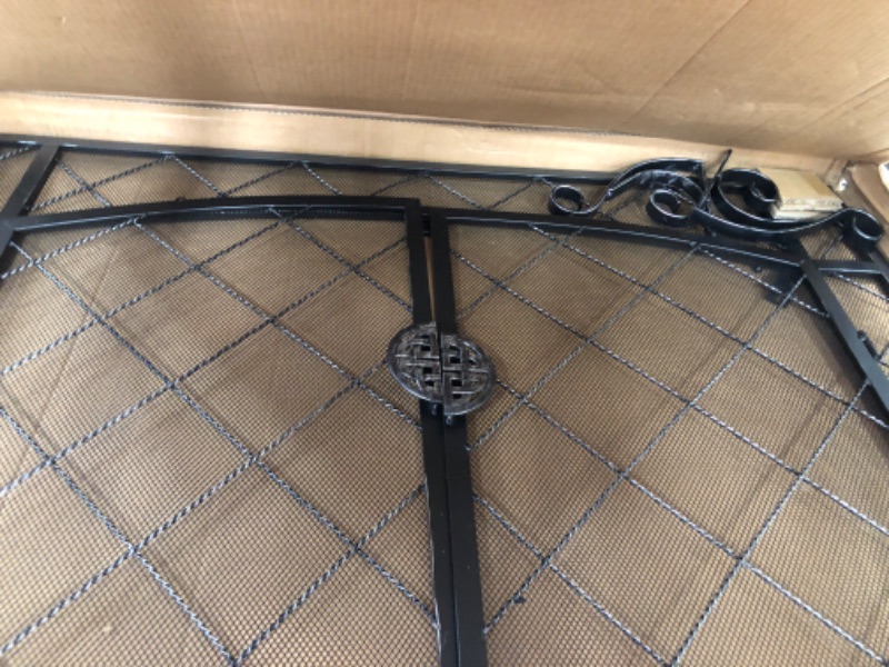 Photo 4 of Celtic Knot Large Fireplace Screen with Hinged Doors, Powder Coated Steel Frame, Metal Mesh, Decorative Design, Free Standing Spark Guard- 44 W x 33 H Black with Pewter Finish
