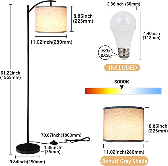 Photo 1 of   Floor Lamp for Living Room, LED Standing Lamp with  Lamp Shades for Bedroom, 