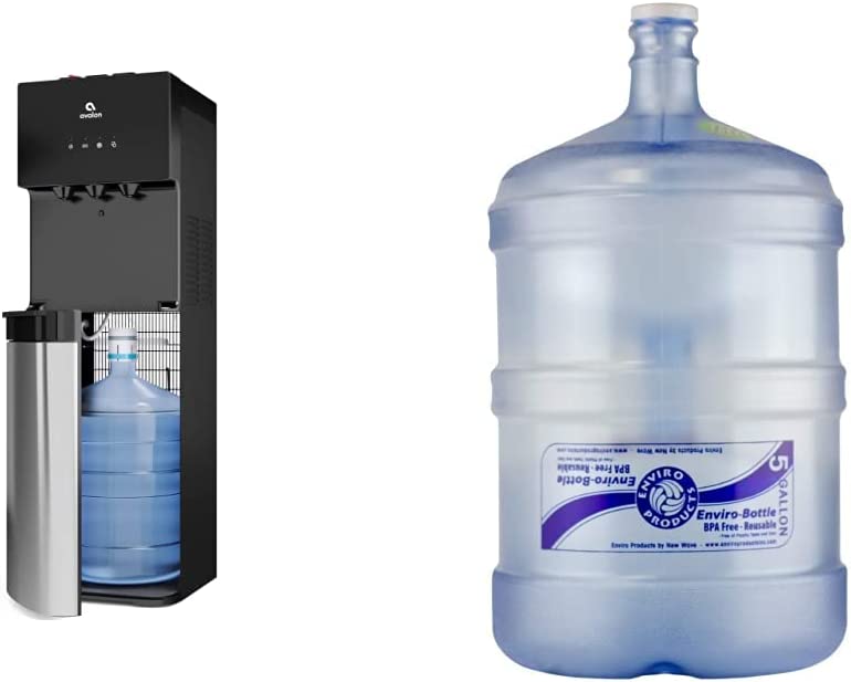 Photo 1 of Avalon A4BLWTRCLR Water Dispenser, 3 or 5 Gallon Bottle, Stainless Steel & Black & New Wave Enviro Products BPA Free Tritan™ Bottle, 5-Gallon
