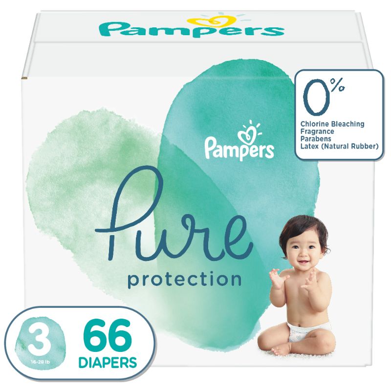 Photo 1 of **OPENED, TORN PACKAGING** Pampers Pure Protection Diapers Size 3 66 Count 66.0 Count
