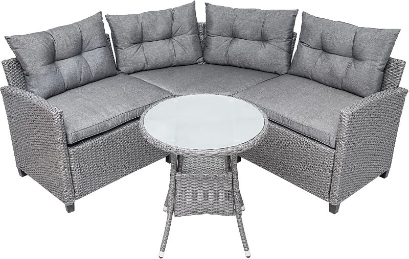 Photo 1 of ***INCOMPLETE BOX 1 OF 3***
TXXM 4 Piece Resin Wicker Patio Furniture Set with Round Table, Gray Cushions Patio Furniture
