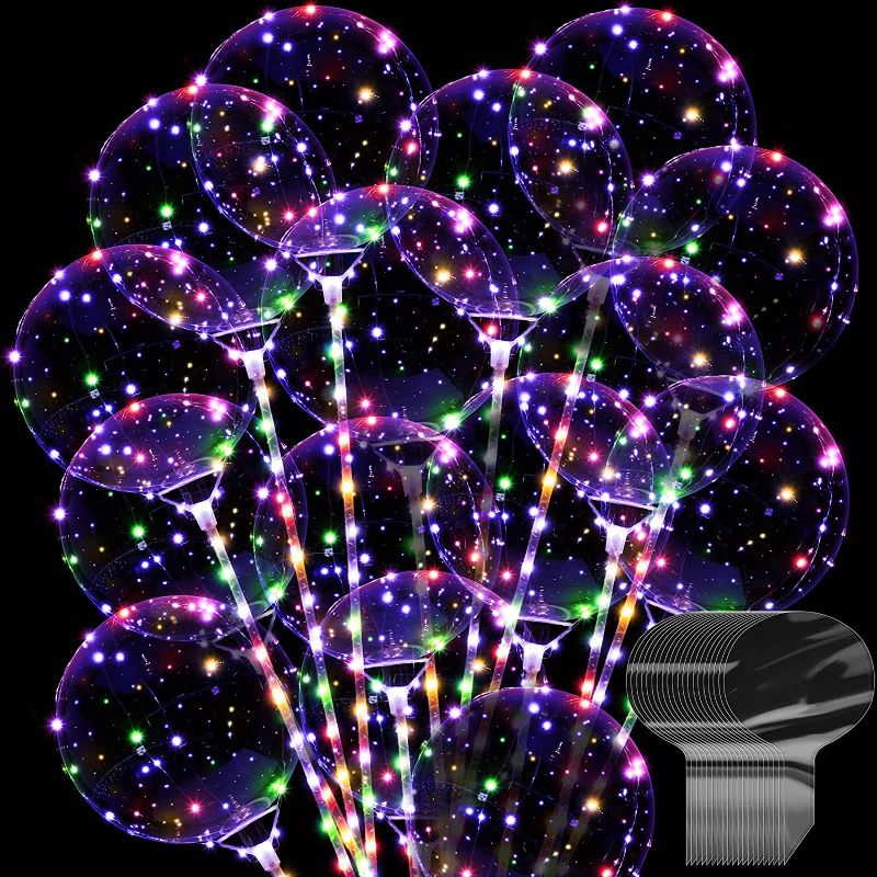 Photo 1 of 15 Pieces Colorful LED Light BoBo Balloon Include 20 Inch Transparent Bobo Balloon with 10 Feet Led Multicolor String Light, 3 Level Flashing LED String for Christmas Wedding Birthday Party Decoration
