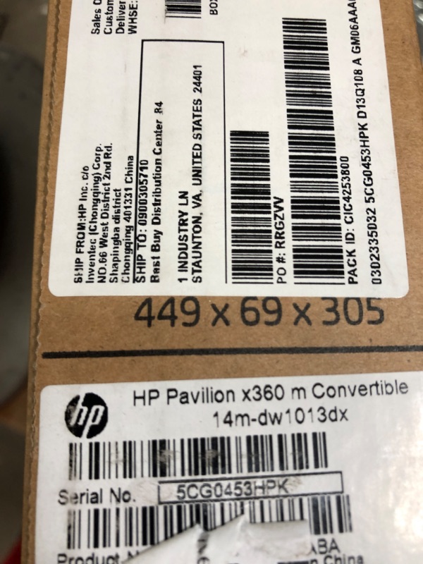 Photo 3 of HP Pavilion X360 2-in-1 14" Touchscreen Laptop, Intel Core i3-1115G4, 16GB RAM, 512GB SSD, WiFi, HDMI, Webcam, USB Type-C, Windows 10
serial number 5CG0453HPK