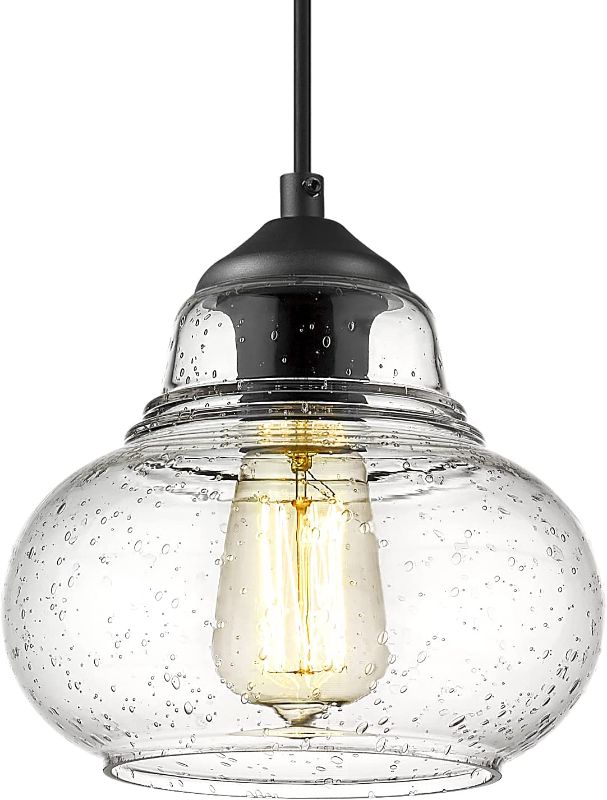 Photo 1 of ELYONA Pendant Light Hand Blown Glass Kitchen Island Hanging Pendant Light Fxiture Industrial Seeded Glass Shade for Farmhouse Dining Room Bar Bedroom Living Room 8 inch Diam Black
