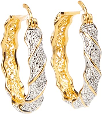 Photo 1 of Amazon Collection Plated Bronze Diamond Accent Twisted Hoop Earrings
