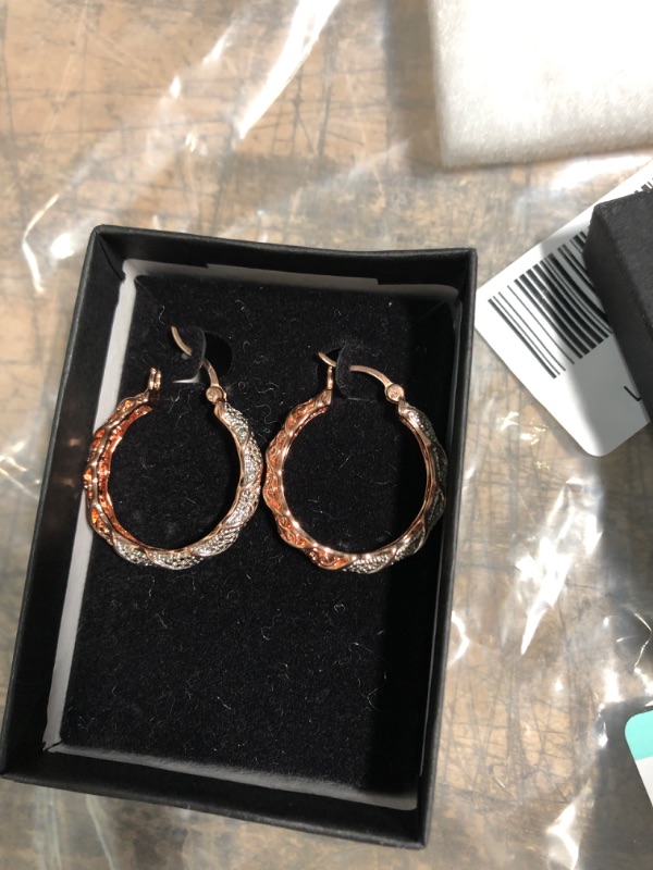 Photo 2 of Amazon Collection Plated Bronze Diamond Accent Twisted Hoop Earrings
