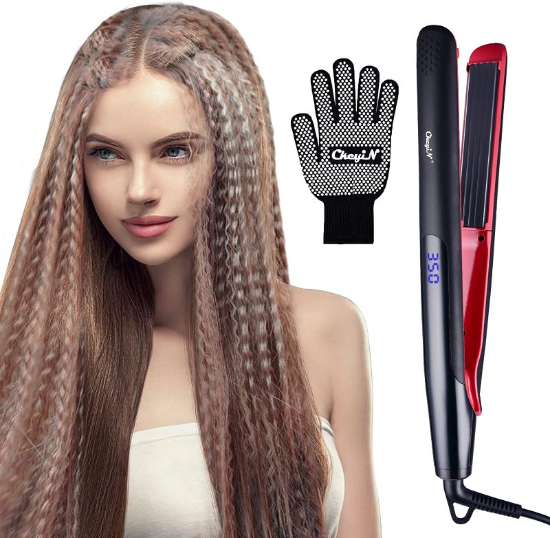 Photo 1 of CkeyiN Crimper Iron for Volumizing Fluffy Hairstyle, 12-Speed Temperatures Adjustment, Anti Static Curling Iron for All Corn, Perm, Curls Hair Types, Hair Crimper for Women
