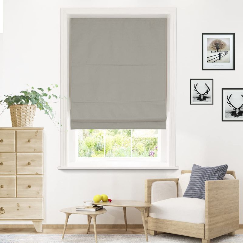 Photo 1 of (Grey 21W x 64L) Homeydecor Blackout Fabric Roman Shades Window Blinds and Room Darkening Shades,UV Blocking, Thermal Insulated, Cordless and Easy to Pull Down