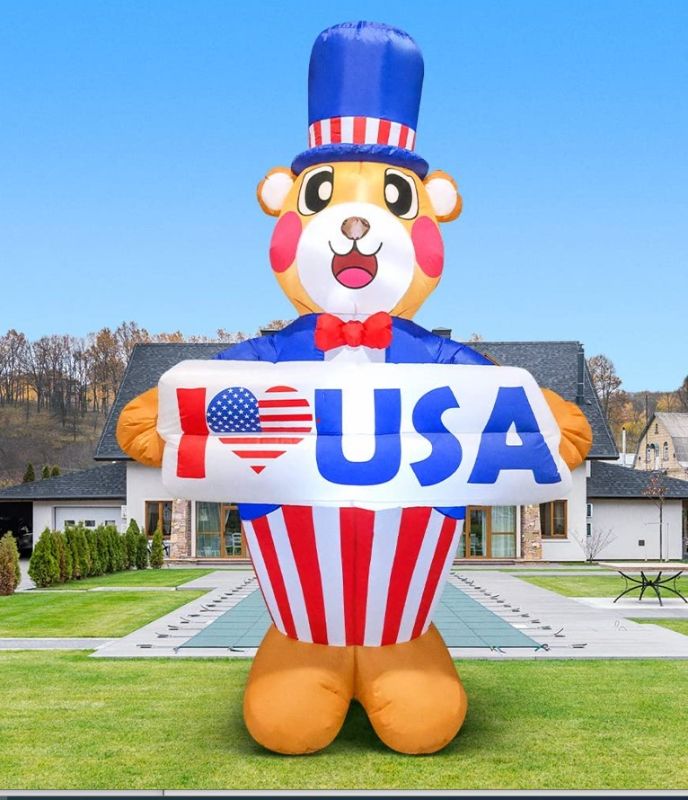 Photo 1 of 6FT Tall 4th of July Inflatables Outdoor Decorations Bear Holding Banner Fourth of July LED Lights Patriotic Decor Independence Day Decorations Memorial Day Decor for Indoor Outdoor Yard Lawn