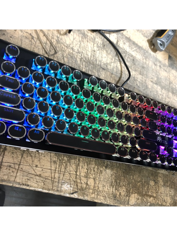 Photo 2 of RK ROYAL KLUDGE Typewriter Style Mechanical Gaming Keyboard with True RGB Backlit Collapsible Wrist Rest 108-Key Blue Switch Retro Round Keycap