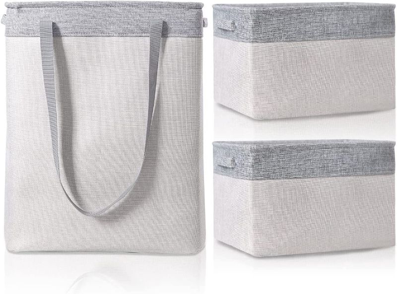 Photo 1 of 3 Pack Large Laundry Baskets, Collapsible Laundry Hampers with Handles, Foldable Clothes Hamper for Bedroom, Storage Baskets Organizer for Shelves Clothes Books Toys (Sliver-Grey and Grey) LENMOC
2 PACK