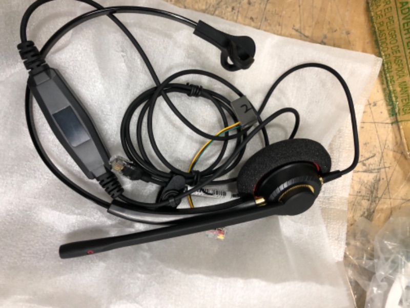 Photo 2 of Arama Phone Headsets RJ9 with Noise Cancelling Mic Compatible with Polycom VVX311 VVX410 VVX411 VVX500 Mitel 5320e Avaya 1408 1416 5410 ShoreTel 230 420 480 NEC Landline Phones (A800S)