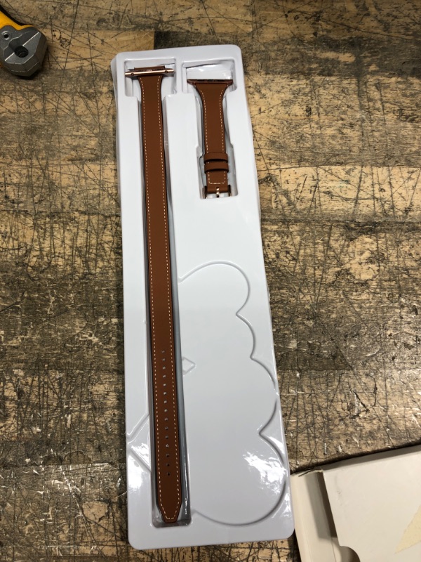 Photo 2 of Bestig Band Compatible for Apple Watch 42mm 44mm 45mm, Genuine Leather Double Tour Designed Slim Replacement Strap for iWatch Series 7 6 SE 5 4 3 2 1 (Brown Band+Rosegold Connector)
