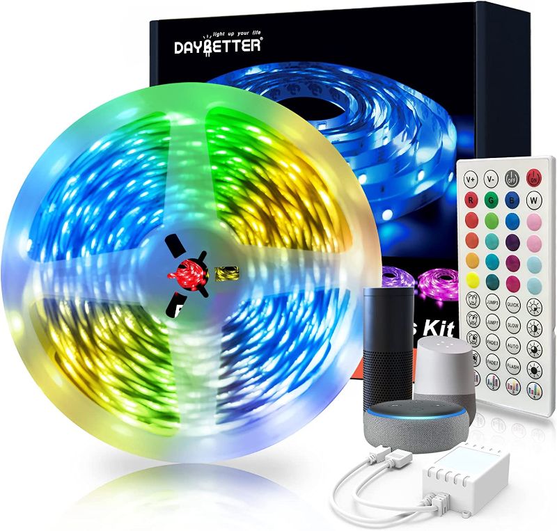 Photo 1 of DAYBETTER Alexa Led Strip Lights,Smart Led Strip Lights Work with Alexa Only(Direct Connected),50ft Multicolor Led Lights for Bedroom, Desk, Home Decoration,with 44 Keys Remote and 12V Power Supply
