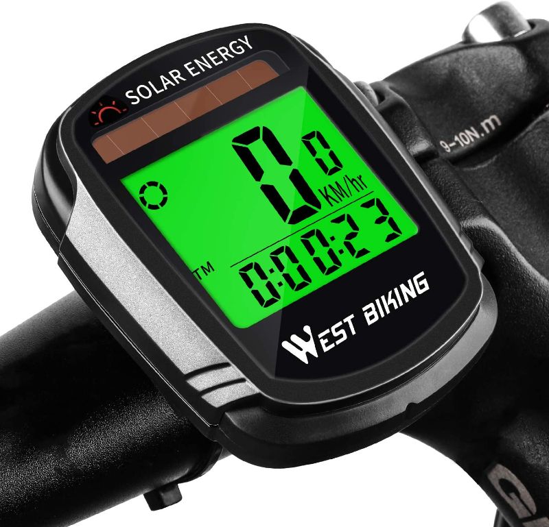 Photo 1 of Bike Computer with Solar Energy Bicycle Speedometer and Odometer Wireless Waterproof Cycling Computer LCD Backlight Automatic Wake-up & Multi-Functions
