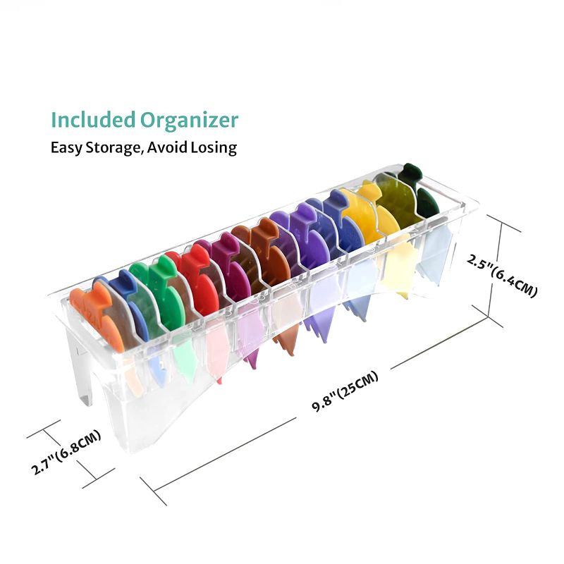 Photo 1 of 10 Professional Hair Clipper Guards Cutting Guides Fits for Most Wahl Clippers with Organizer, Color Coded Clipper Combs Replacement - 1/16" to 1"
