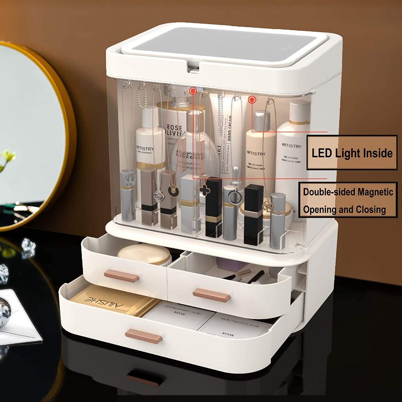 Photo 2 of 
Readaeer Makeup Organizer with LED Mirror, Large Capacity Dust and WaterProof Cosmetic Organizer with Drawers for Cosmetic Display