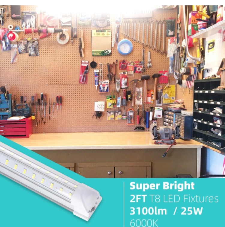 Photo 1 of (4 Pack) SUCUAYEO LED Shop Light 2ft, 3100lm 6000K 25W, Clear Cover, V-Shape, T8 LED Light Fixture and Ceiling Lights, Utility Shop Light for Workbench, Garage 