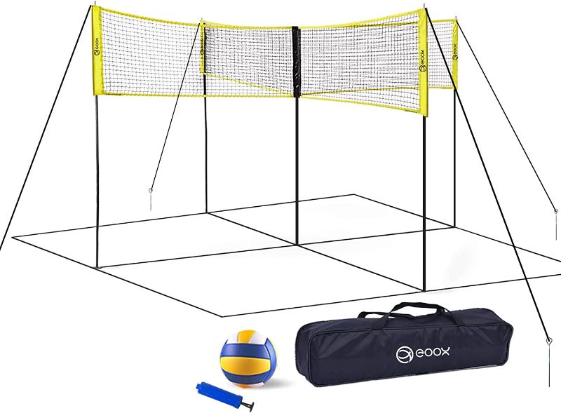 Photo 1 of GOOX Four Square Volleyball Net Game Set, Adjustable Height Four-Way Volleyball Net Game for Kids, Adults, Easy Set Up Portable Volleyball Net Outdoor Sport Game Set for Backyard, Beach, Lawn, Park