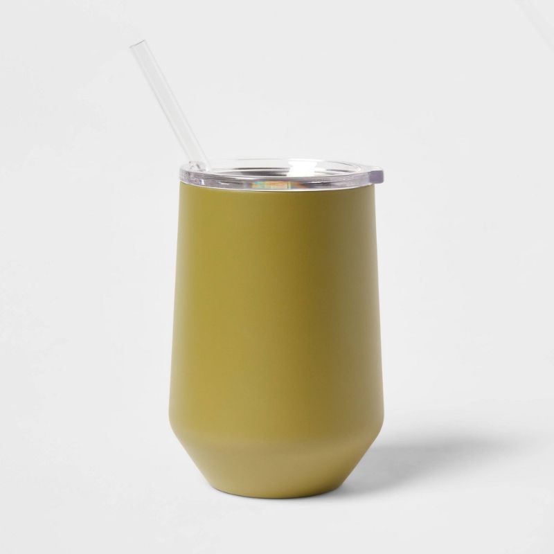 Photo 1 of 12oz Stainess Steel Wine Tumbler with Slide Lid & Straw - Threshold™