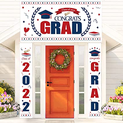 Photo 1 of 2022 Graduation Banner Class of 2022 Congrats Grad Porch Sign Banner 2022 Red Blue Graduation Party Decorations for Indoor Outdoor Home School Door Graduation Party Supplies https://a.co/d/1KmeTUp