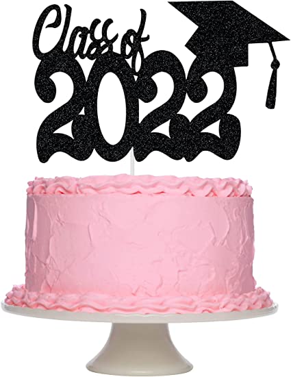 Photo 1 of 2022 Graduation Cake Topper Black Glitter, Class Of 2022 Cake Topper Black Graduation 2022 Cake Toppers for 2022 Graduation Party Cake Decorations 