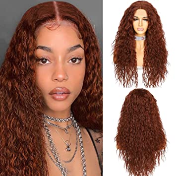 Photo 1 of Auburn Color 26 inch Synthetic Lace Front T Part Curly Wig Daily Makeup Party Wig Perruque Heat Resistant HairSynthetic Curly Wig Daily Queen Makeup Gift For Women 