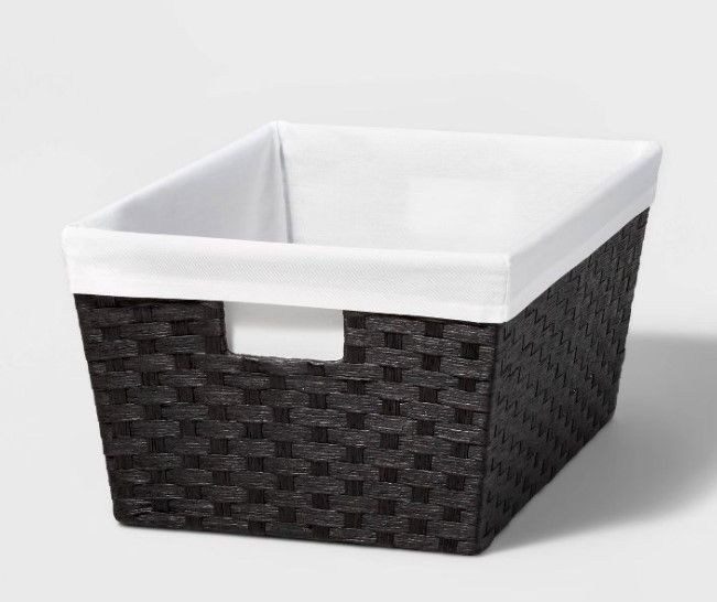 Photo 1 of 17" x 12" x 8" Large Woven Lined Basket Black - Brightroom™

