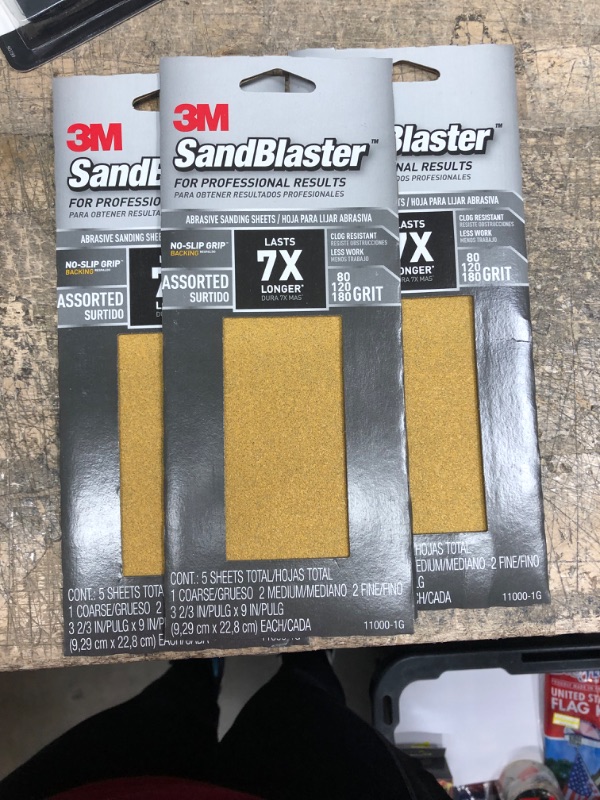 Photo 1 of 3 PACK -3M Company 5 Sheets Assorted Sandblaster Sandpaper
