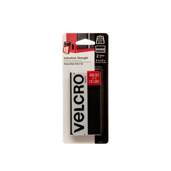 Photo 1 of 2" W X 4" L Hook-and-Loop Black Industrial Strength Adhesive Fastener Strip, 2 Pk.
