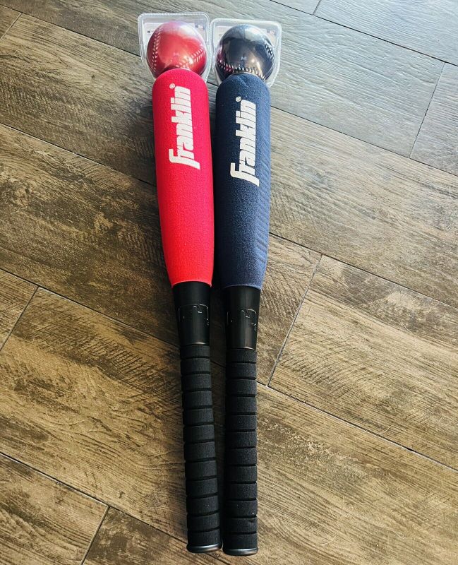 Photo 1 of 4 OF- Franklin Sports MLB Playball Foam Bat and Ball NAVY BLUE & RED 