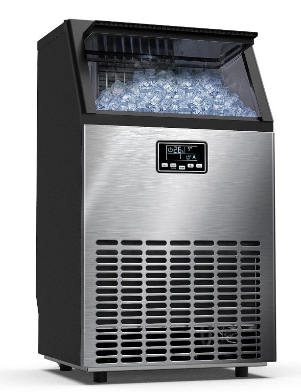 Photo 1 of Ice Maker Commercial 100lbs/24H Ice Maker Machine, Stainless Steel Under Counter ice Machine with 33lbs Ice Storage Capacity, Freestanding Ice Maker Machine for Home/Restaurant/Office/Food Truck/Bar
