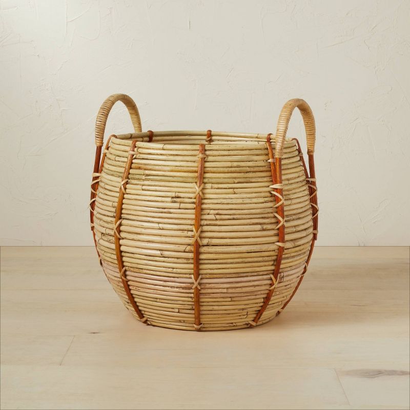 Photo 1 of 14" X 13" Round Rattan Basket with Handle Natural - Opalhouse™ Designed with Jungalow™
