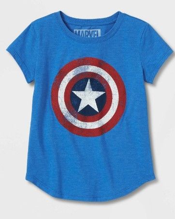 Photo 1 of 3 OF-  Girls' Marvel Captain America Shield Short Sleeve T-Shirt - Blue- size MEDIUM