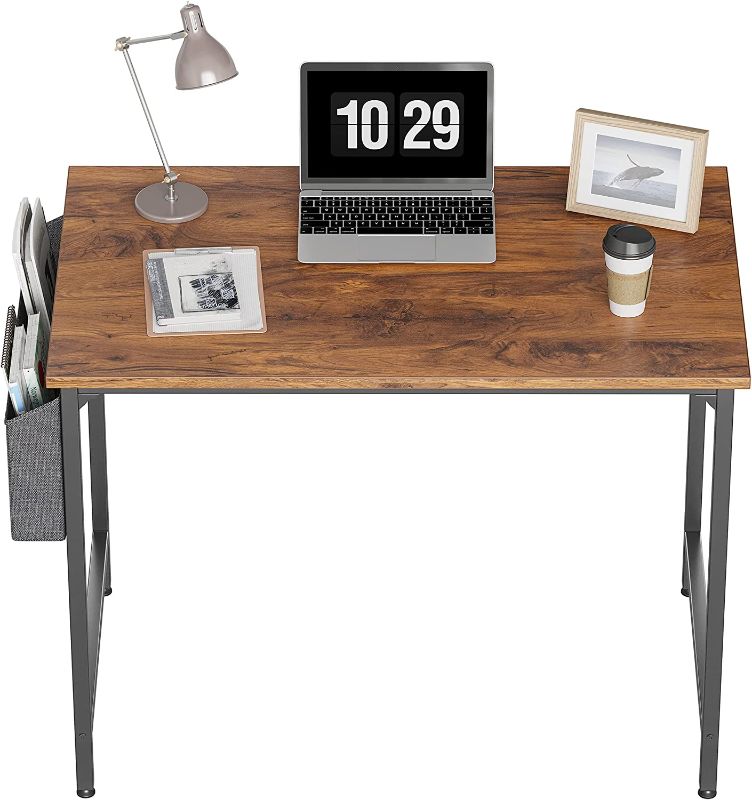 Photo 1 of CubiCubi Study Computer Desk 40" Home Office Writing Small Desk, Modern Simple Style PC Table, Black Metal Frame, Deep Brown
