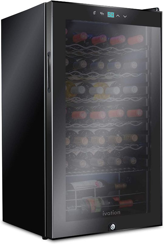 Photo 1 of Ivation 34 Bottle Compressor Wine Cooler Refrigerator w/Lock | Large Freestanding Wine Cellar For Red, White, Champagne or Sparkling Wine | 41f-64f Digital Temperature Control Fridge Glass Door Black
