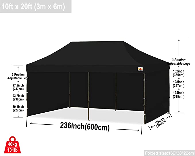 Photo 1 of (LIKE NEW) ABCCANOPY Heavy Duty Ez Pop up Canopy Tent with Sidewalls 10x20, Black
