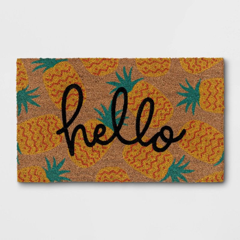 Photo 1 of 1'6"x2'6" Hello Pineapples Doormat Yellow - Sun Squad™, pack of 4
