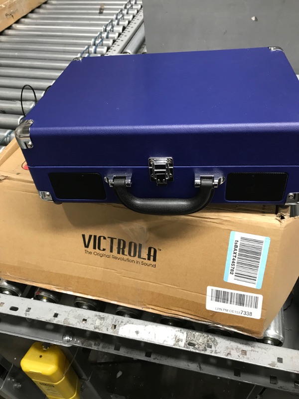 Photo 3 of Victrola Vintage 3-Speed Bluetooth Portable Suitcase Record Player with Built-in Speakers | Upgraded Turntable Audio Sound| Includes Extra Stylus | Cobalt Blue, 1SFA (VSC-550BT-COB)
