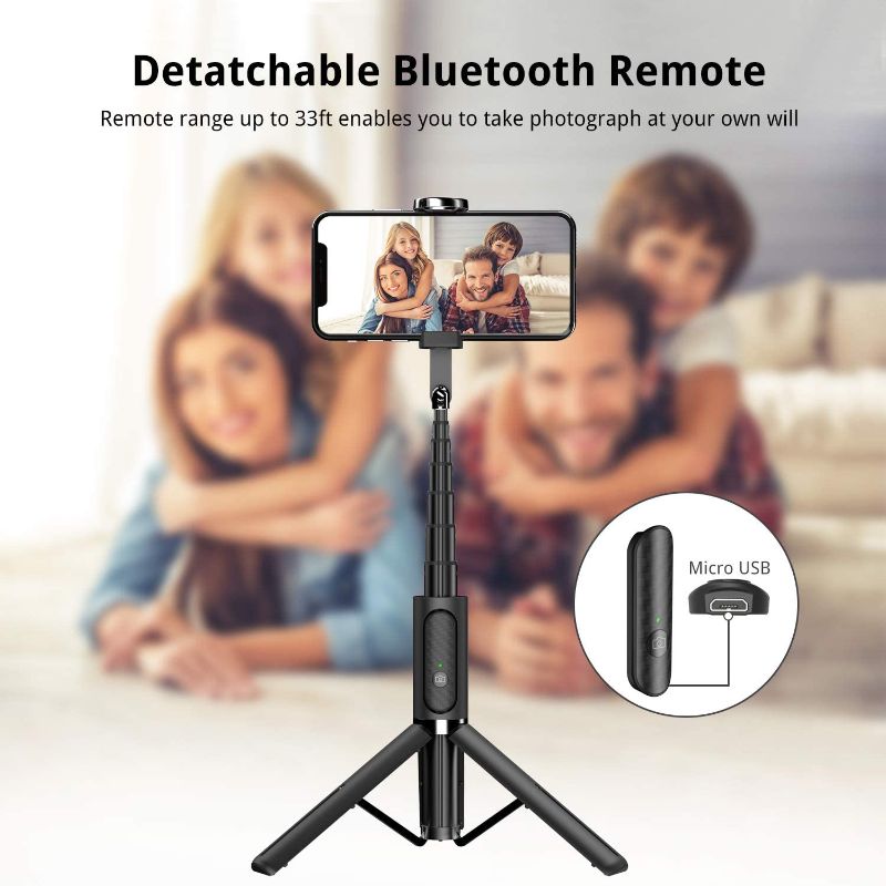 Photo 1 of ATUMTEK Bluetooth Selfie Stick Tripod, Extendable 3 in 1 Aluminum Selfie Stick with Wireless Remote and Tripod Stand 270 Rotation for iPhone 13/12/11 Pro/XS Max/XS/XR/X, Samsung and Smartphone Black
