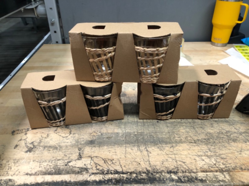 Photo 1 of 6-pc Drinking Glasses, wrapped in wicker
