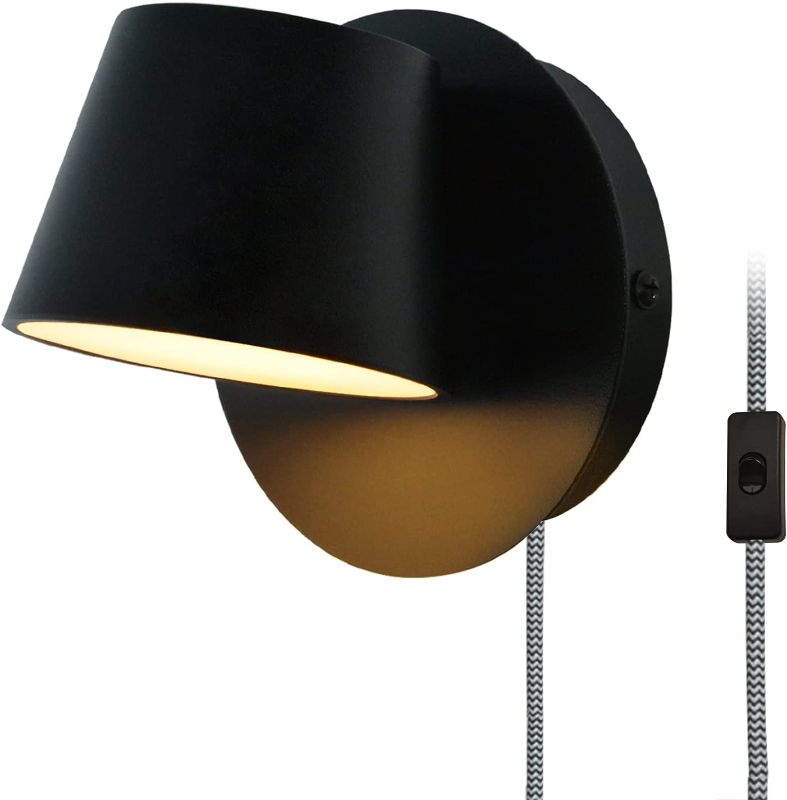 Photo 1 of Rotatable Plug in Cord Wall Lamp Black Sconce with Switch LED Lighting for Bedroom Bedside Reading Lights, Metal Wall Mounted Fixture for Living Room Warm White
